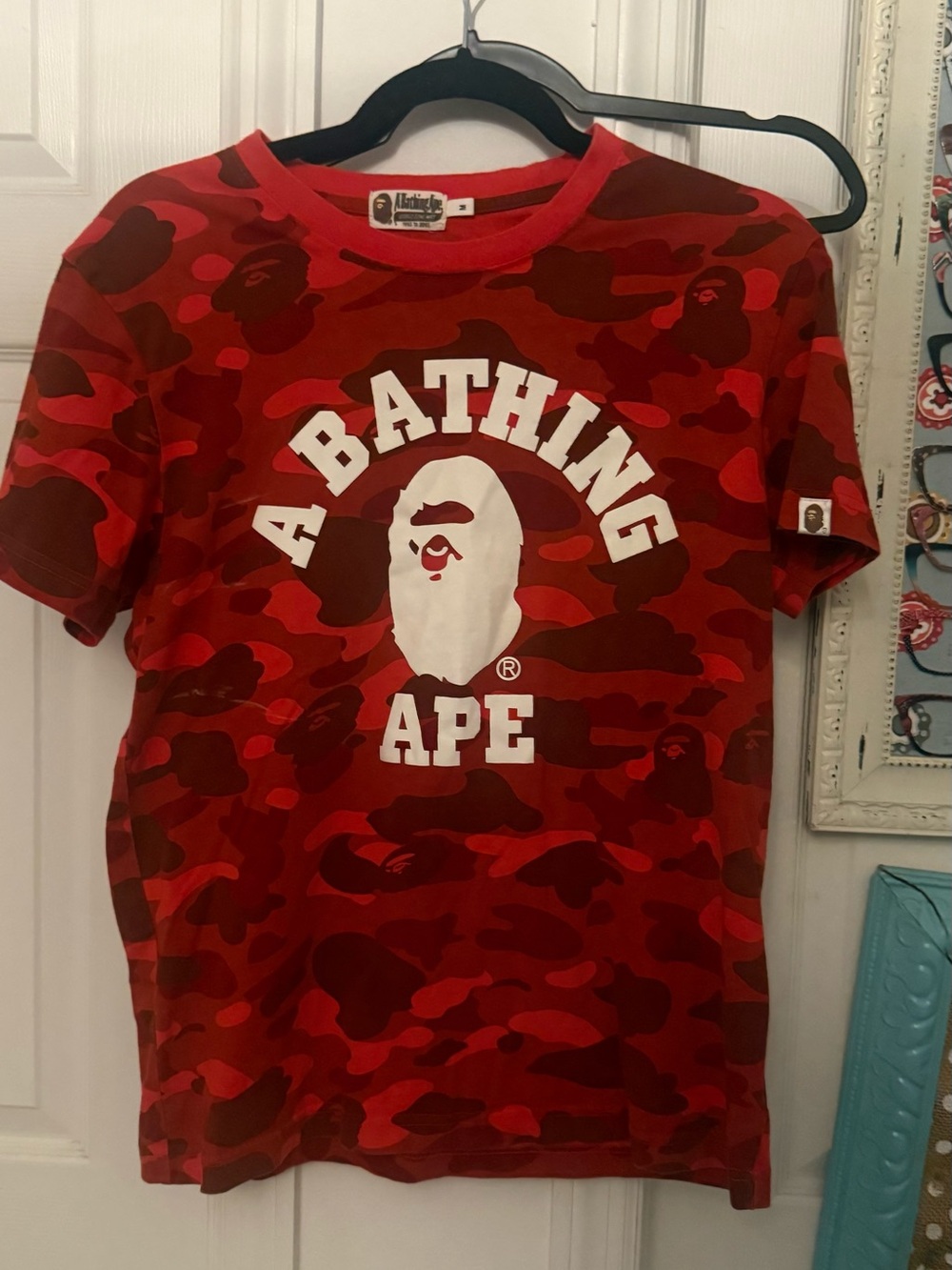 A Bathing Ape Red Camo Logo Short-Sleeve Tee
